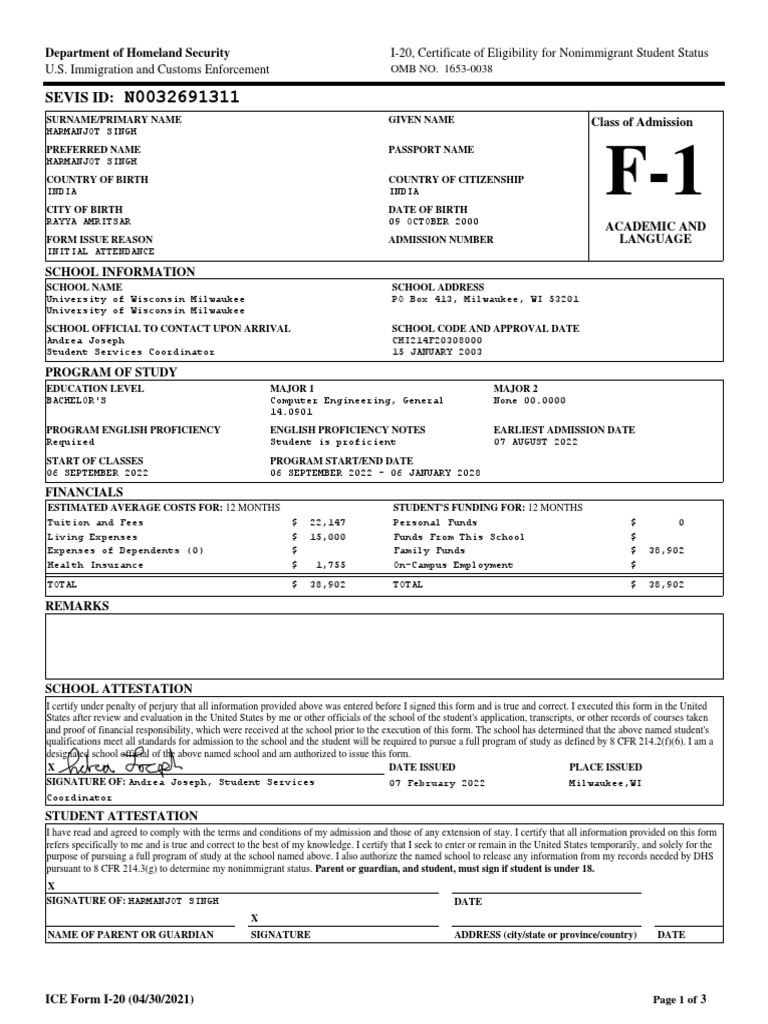 Sevis Id:: Department of Homeland Security | PDF | Travel Visa | Human ...