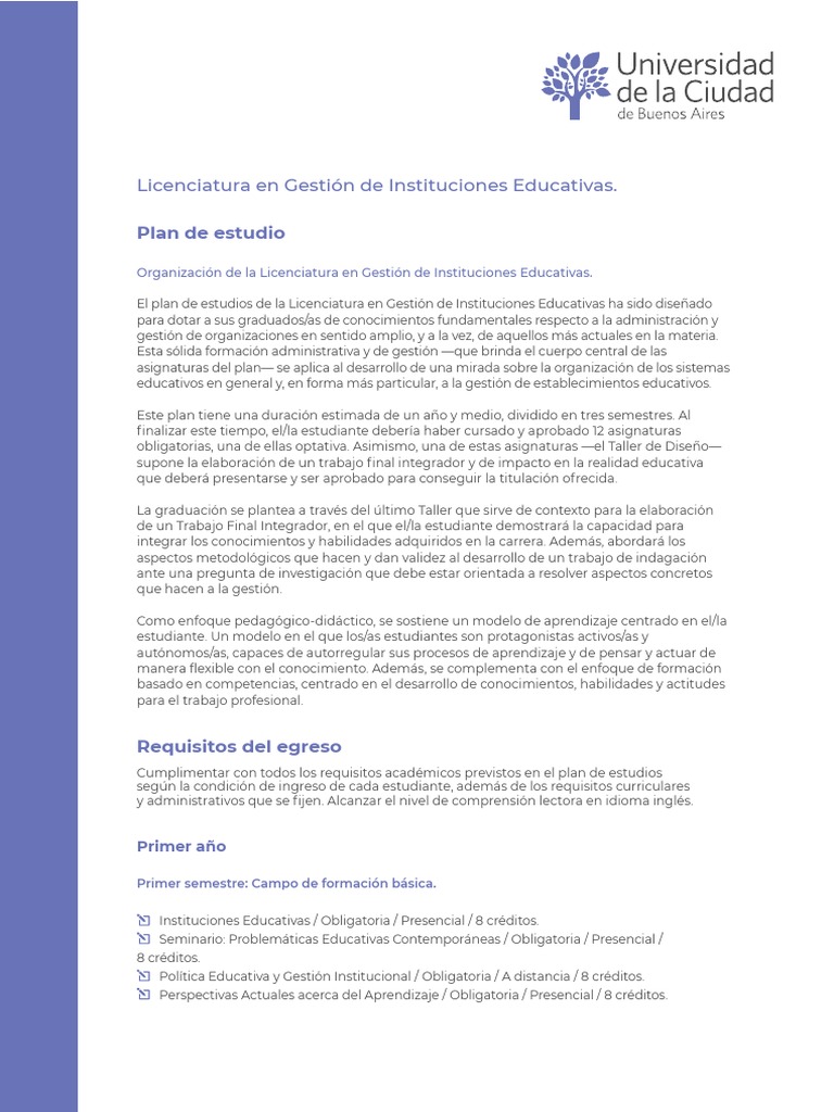Plan de Estudio en Gestión Educativa | PDF | Titulo academico | Plan de ...