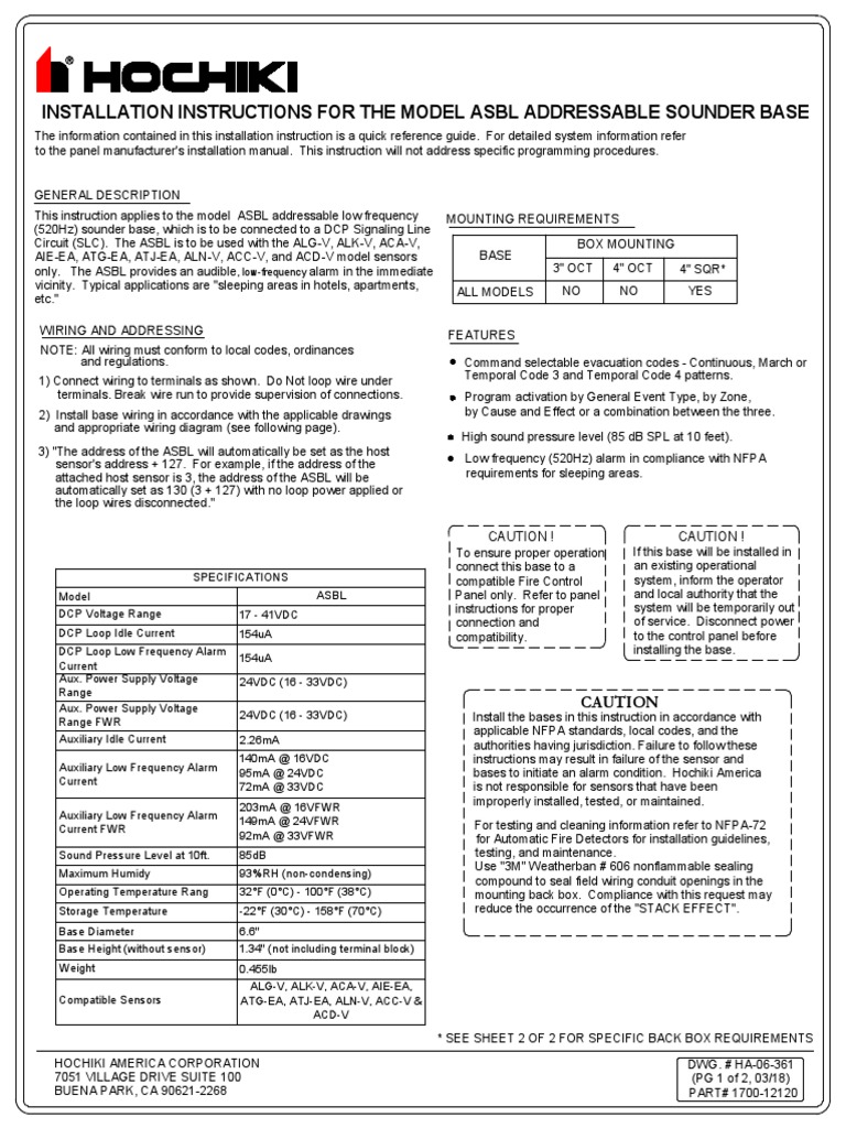 ASBL Sounder Base Installation Guide | PDF | Electrical Wiring | Power ...