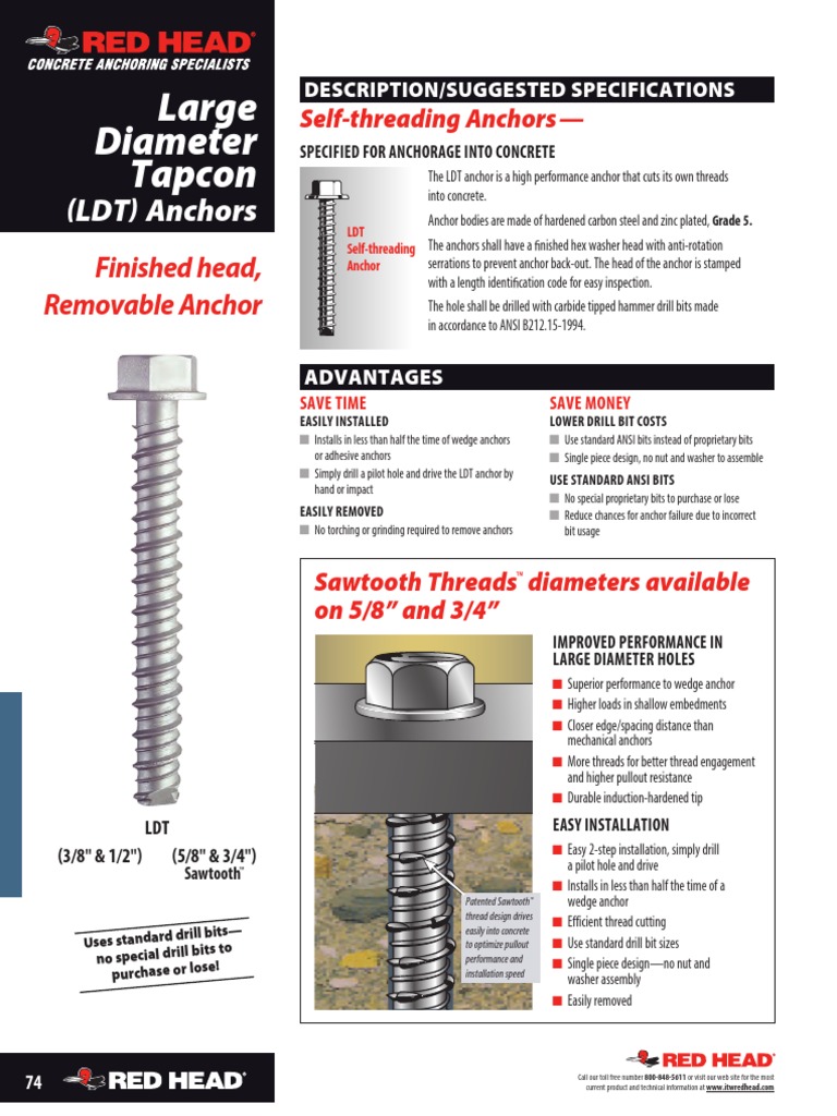 Large Diameter Tapcon (LDT) Anchors PDF Drill Galvanization