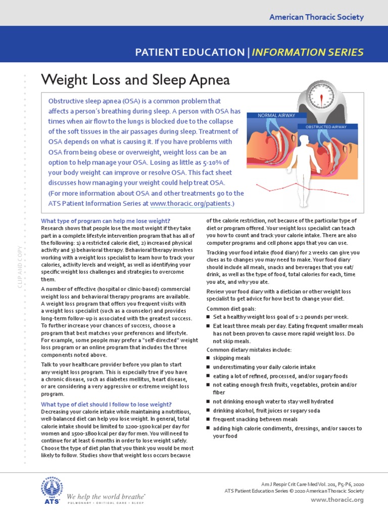 Weight Loss and Sleep Apnea Patient Education PDF Dieting Weight