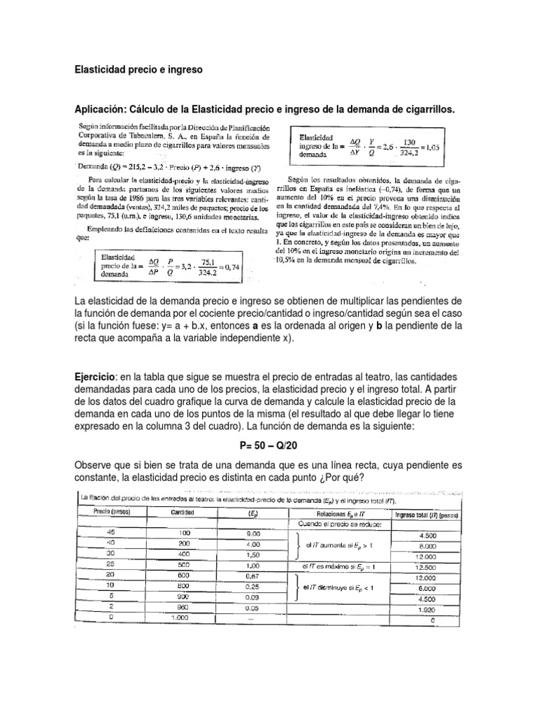 Elasticidad Precio e Ingreso en Demanda | PDF