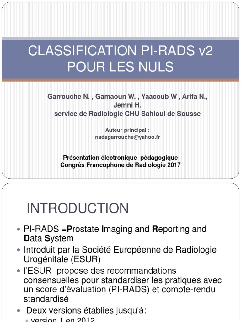 Classification PI-RADS v2 pour IRM Prostate | PDF | Prostate | Cancer ...
