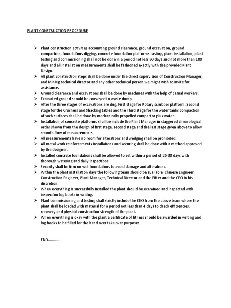 Plant Construction Procedure Overview | PDF | Concrete | Economic Sectors