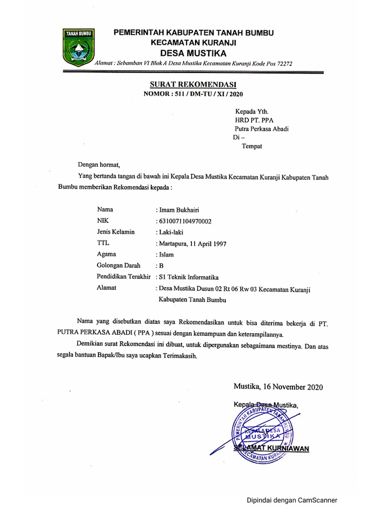 Surat Rekomendasi | PDF