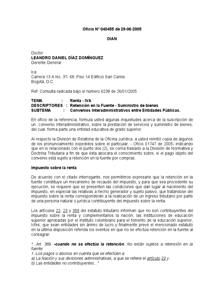 Iva en entidades educativas oficio n 040455 de 29 06 2005 pdf
