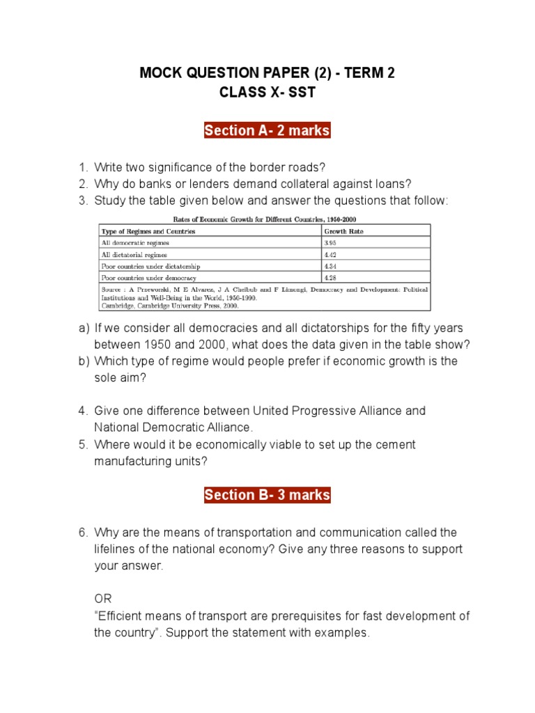 Class 10 SST Mock Exam Paper | PDF | Multinational Corporation | Democracy