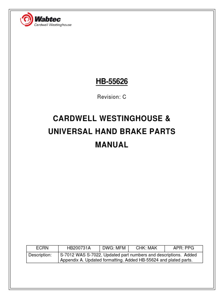 Cardwell Westinghouse Brake Parts Manual | PDF | Components | Equipment