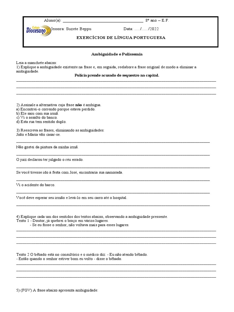 Atividades sobre Ambiguidade e Polissemia | PDF | Gatos