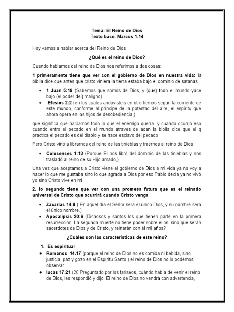 Tema El Reino de Dios | PDF | Cristo (título) | Reinado y reino de dios