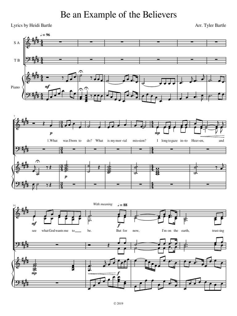 Be An Example of The Believers: Arr. Tyler Bartle Lyrics by Heidi ...