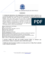 Certidão: Reginaldo Ortunes 132.671.378-70 Principal 6-005778 Tecnólogo Campo: Segurança Do Trabalho