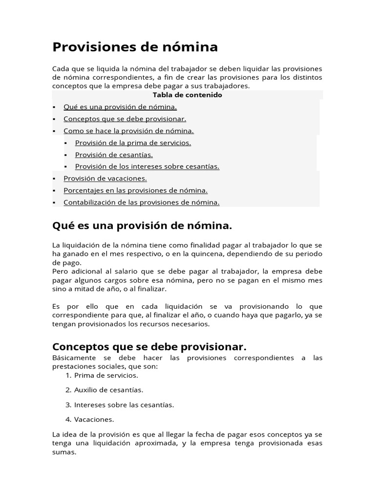 Provisiones de Nómina | PDF | Salario | Contabilidad