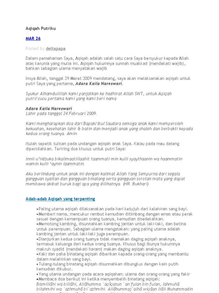 Contoh Soal Dan Materi Pelajaran 4 Doa Untuk Anak Aqiqah