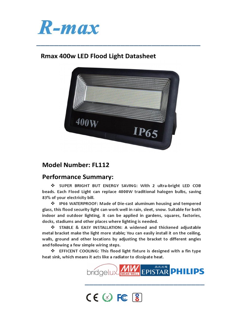 Rmax Led SMD400W Datasheet | PDF | Lighting | Electrical Engineering