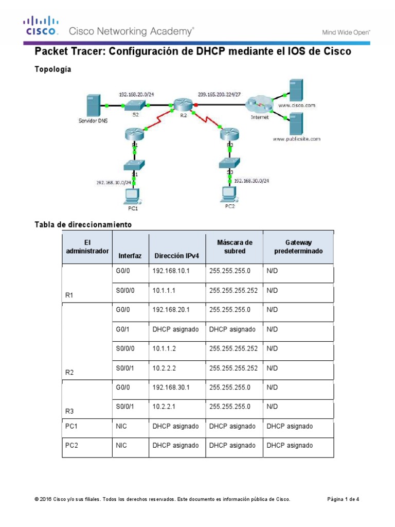 8.1.3.3 Packet Tracer - Configuring DHCPv4 Using Cisco IOS ...