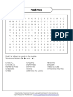 Pastimes: Created by Teacher Charlie Using Word Search Generator On Super Teacher Worksheets