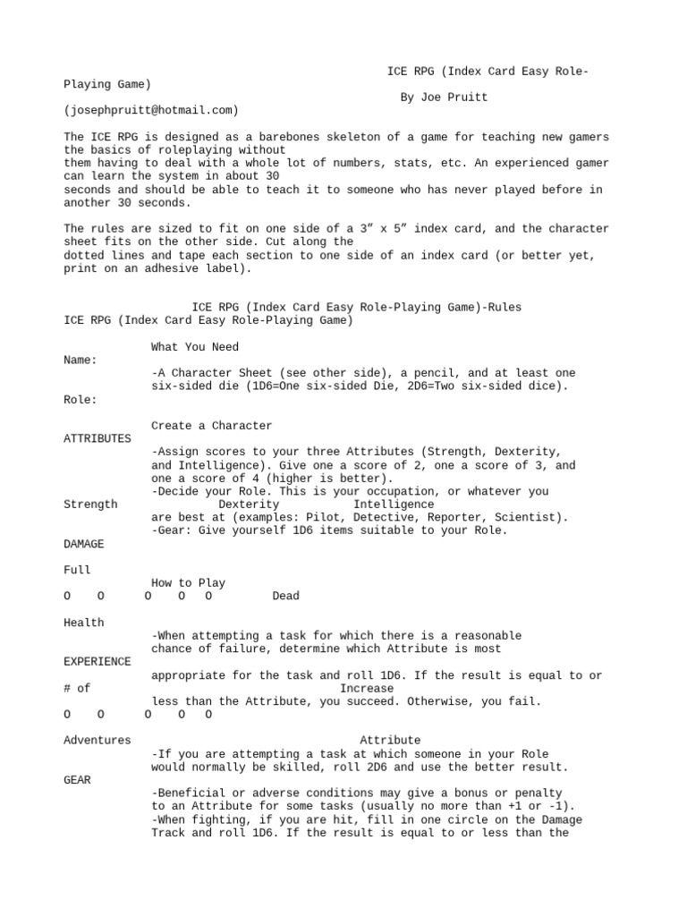 Index Card RPG PDF Download Free PDF Role Playing Games Entertainment