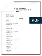 Informe #3: Margen de Ganancia Y Margen de Fase: Nombre: Codigo