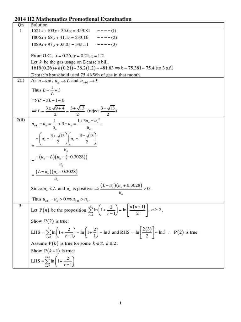 2014 H2 Mathematics Exam Solutions | PDF | Geometry | Differential Geometry