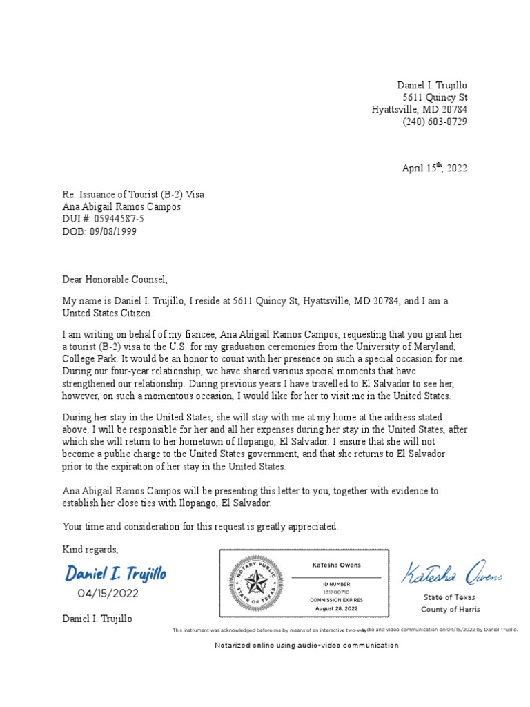 Trujillo Letter of Invitation | PDF | Immigration | International Law