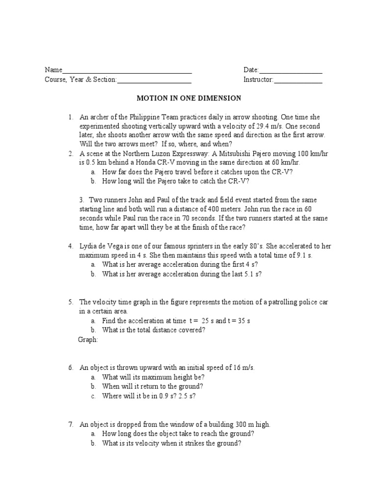 Supplementary Reading 2 Motion in One Dimension | PDF | Speed ...