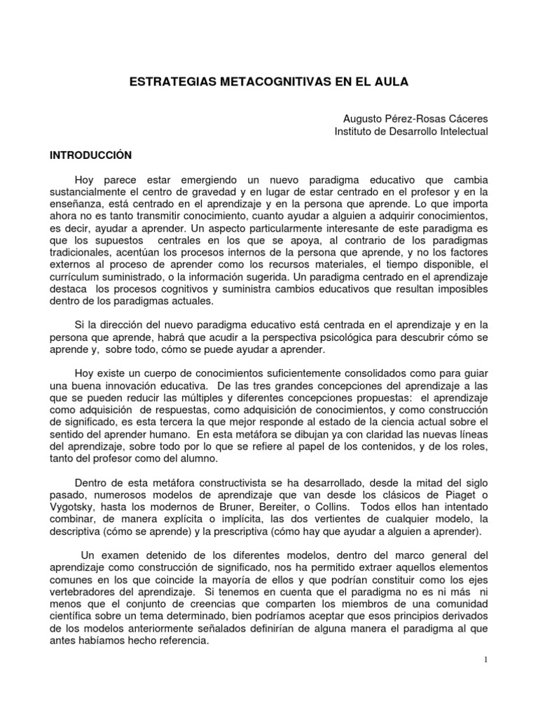 Estrategias Metacognitivas en el Aula | PDF | Memoria | Aprendizaje