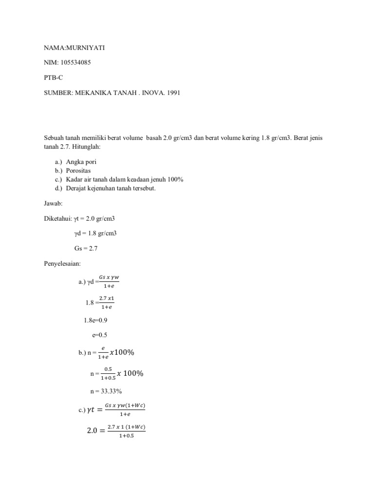 Tugas Soal Mekanika Tanah Ptb C