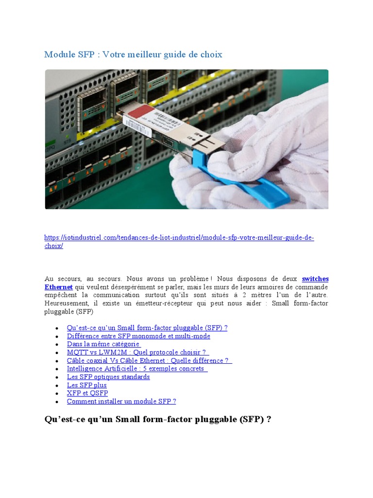 Guide complet sur les modules SFP | PDF | Fibre optique | Multiplexage ...