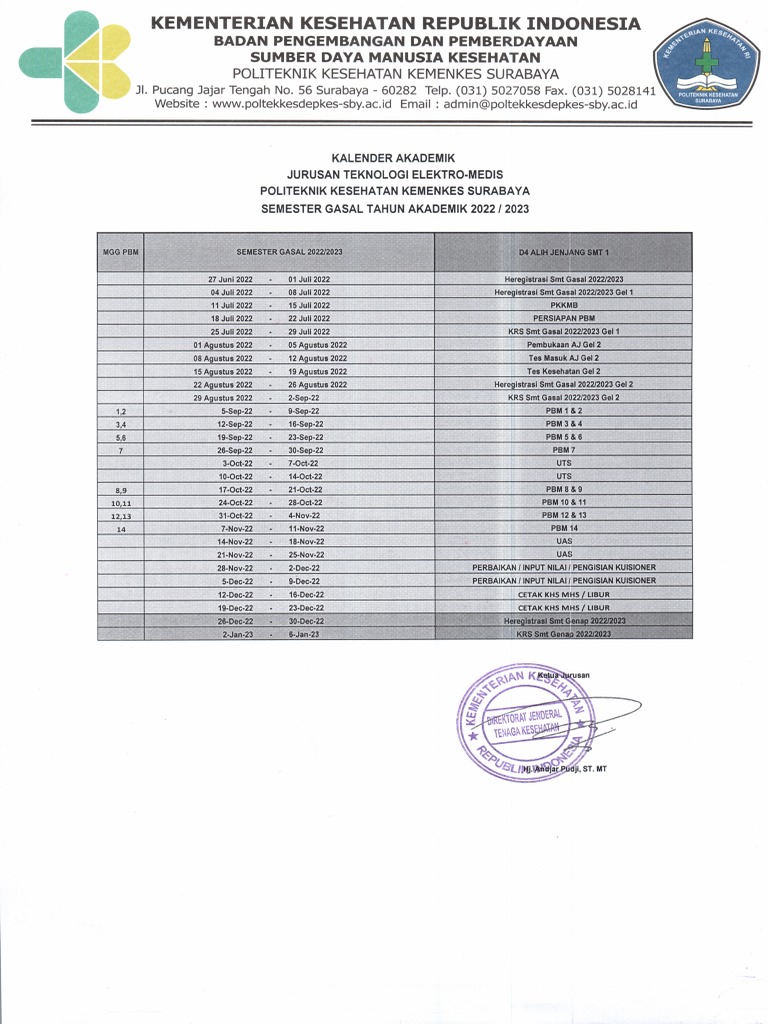 Kalender Akademik D4 AJ Gasal 22-23 | PDF
