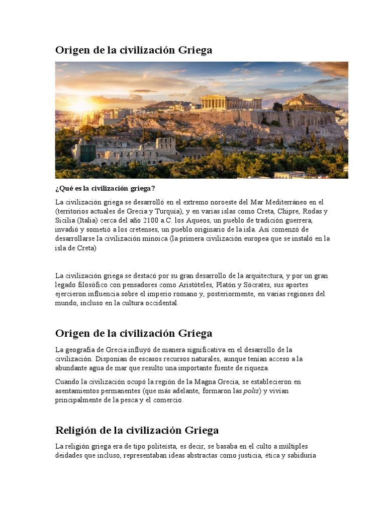 Origen de La Civilización Griega Laura | PDF | Antigua Grecia ...