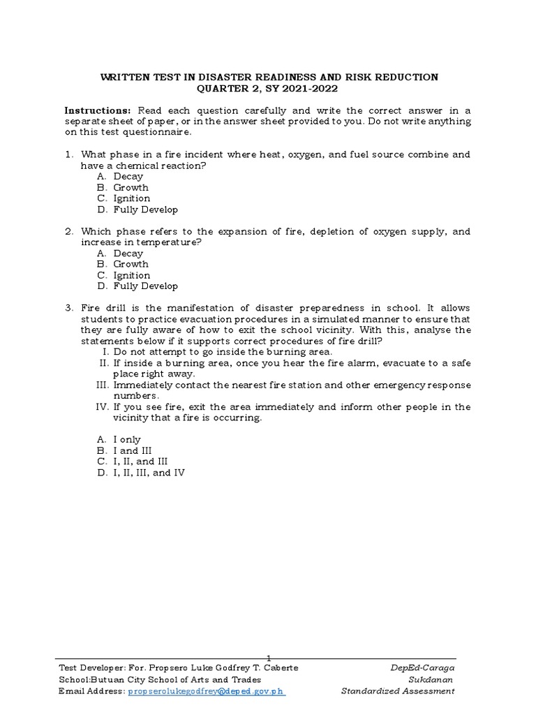DRRR 2nd Quarter Exam with Answers | PDF | Fires | Emergency Management