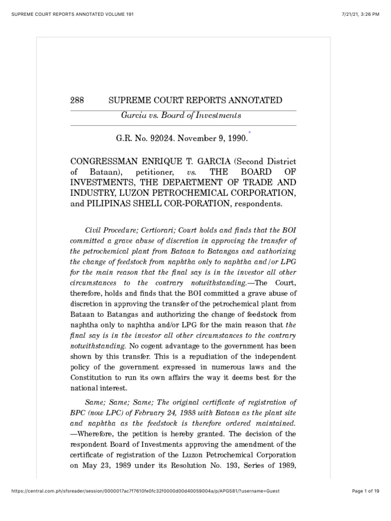 Garcia v. Board of Investments PDF Government Justice