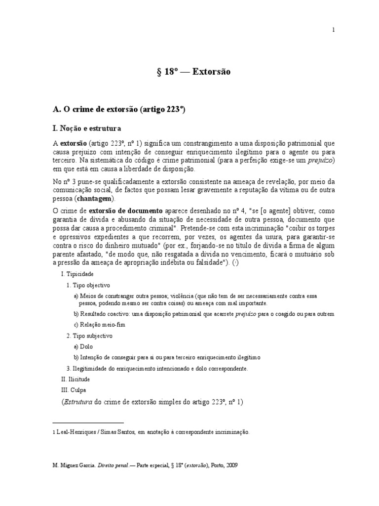 O Crime de Extorsão (Artigo 223º) | PDF | Extorsão | Roubo