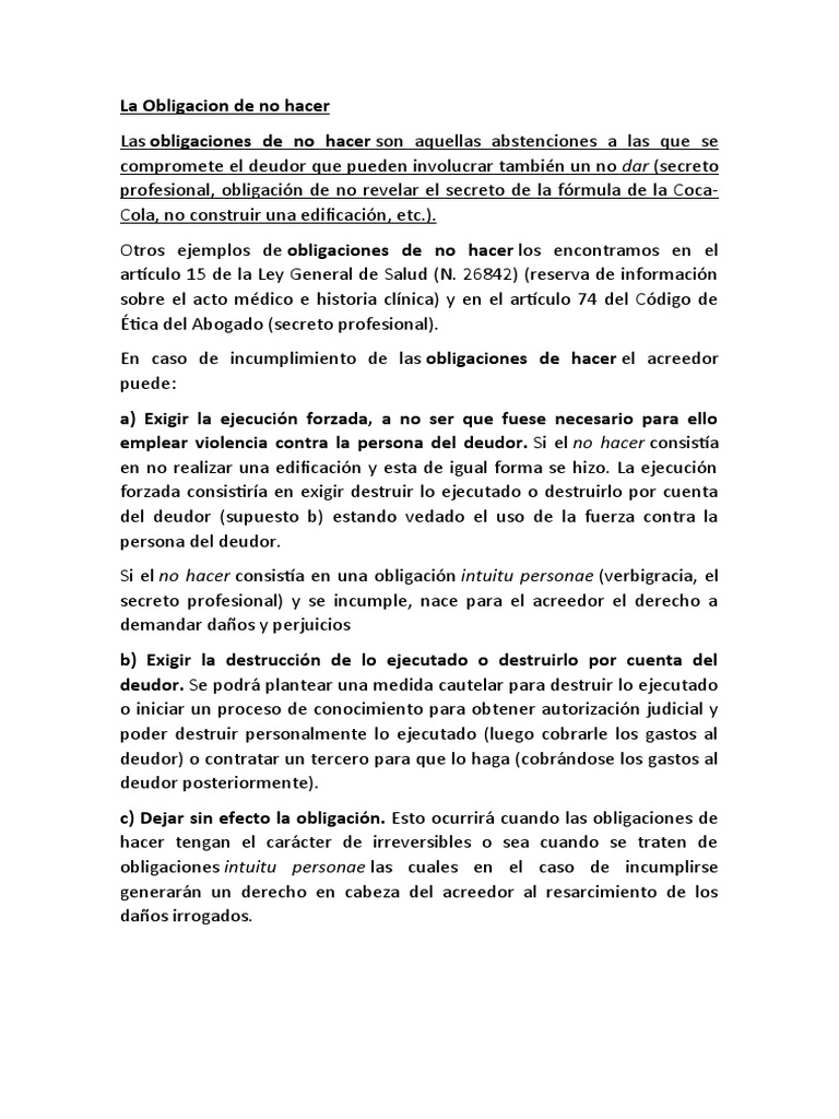 La Obligacion de No Hacer | PDF
