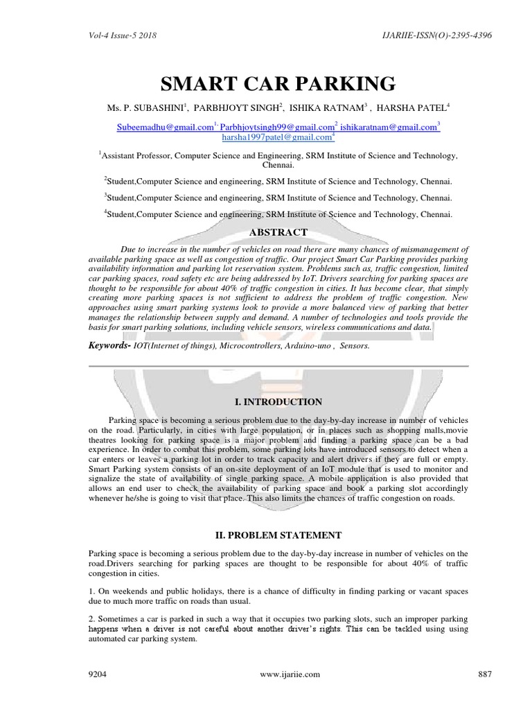Smart Car Parking Ijariie9204 | PDF | Parking | Internet Of Things