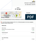 Rs 76 ride payment summary from Vadodara to MSU