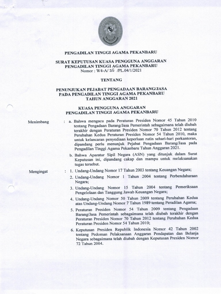 35 - SK Penunjukan Pejabat Pengadaan Barang Dan Jasa | PDF