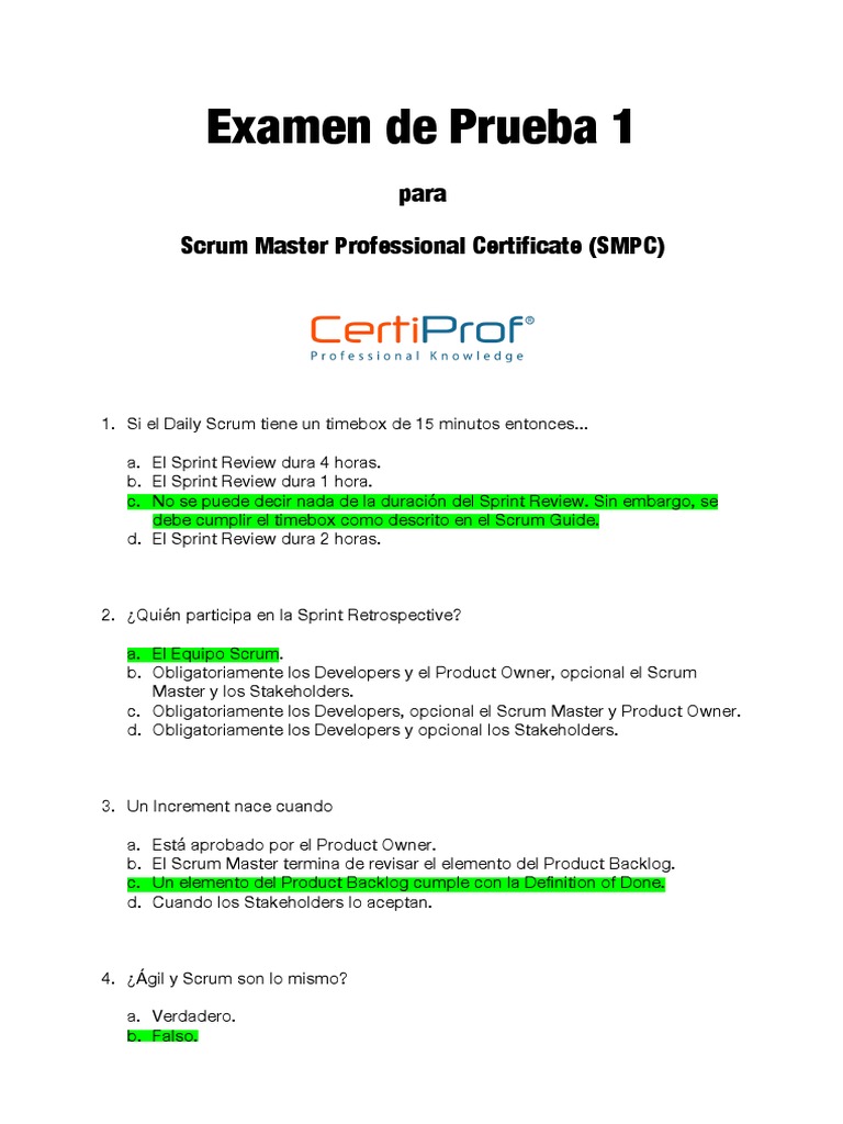 Examen de Certificación Scrum Master | PDF | Scrum (desarrollo de software)