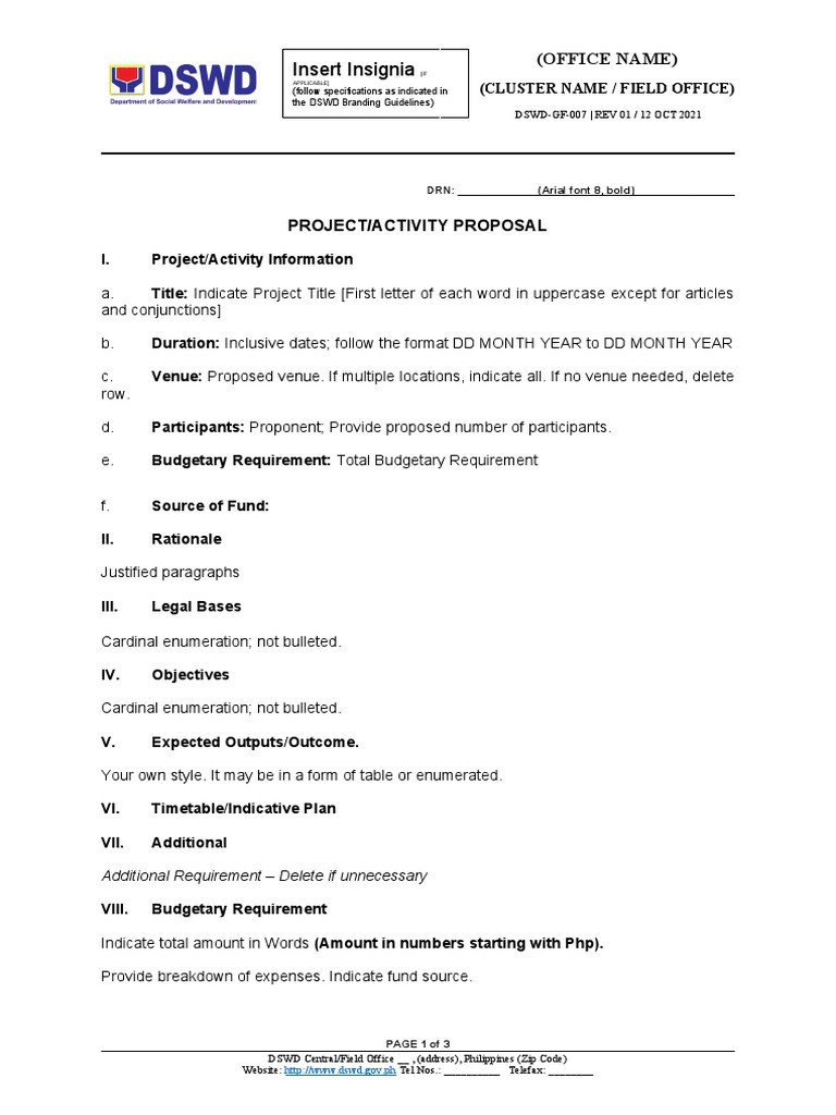 DSWD Project Proposal Template | PDF
