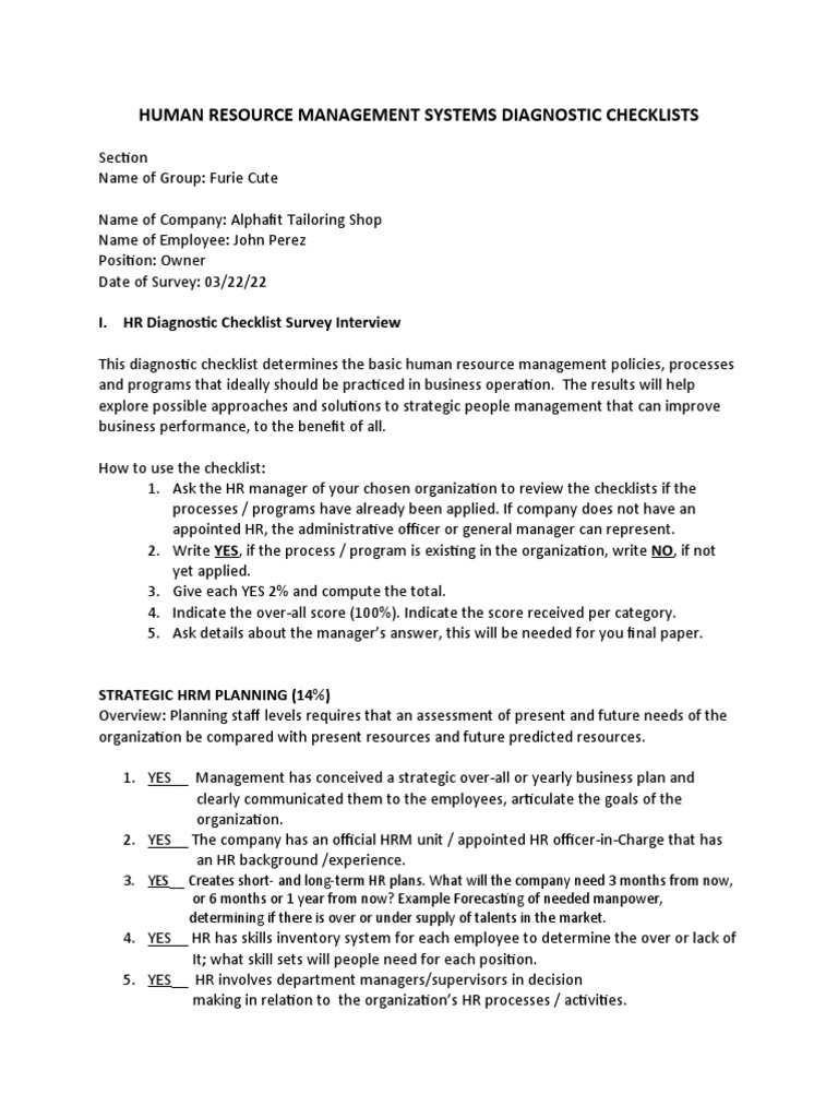 2022-HRM-SYSTEMS-DIAGNOSTIC-CHECKLISTS | PDF | Employment ...