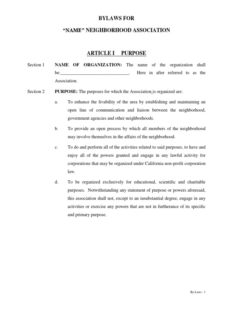 Neighborhood Association Sample By-Laws Final May 2015 | PDF | By Law ...