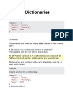 Python Dictionaries: "Brand" "Ford" "Model" "Mustang" "Year"