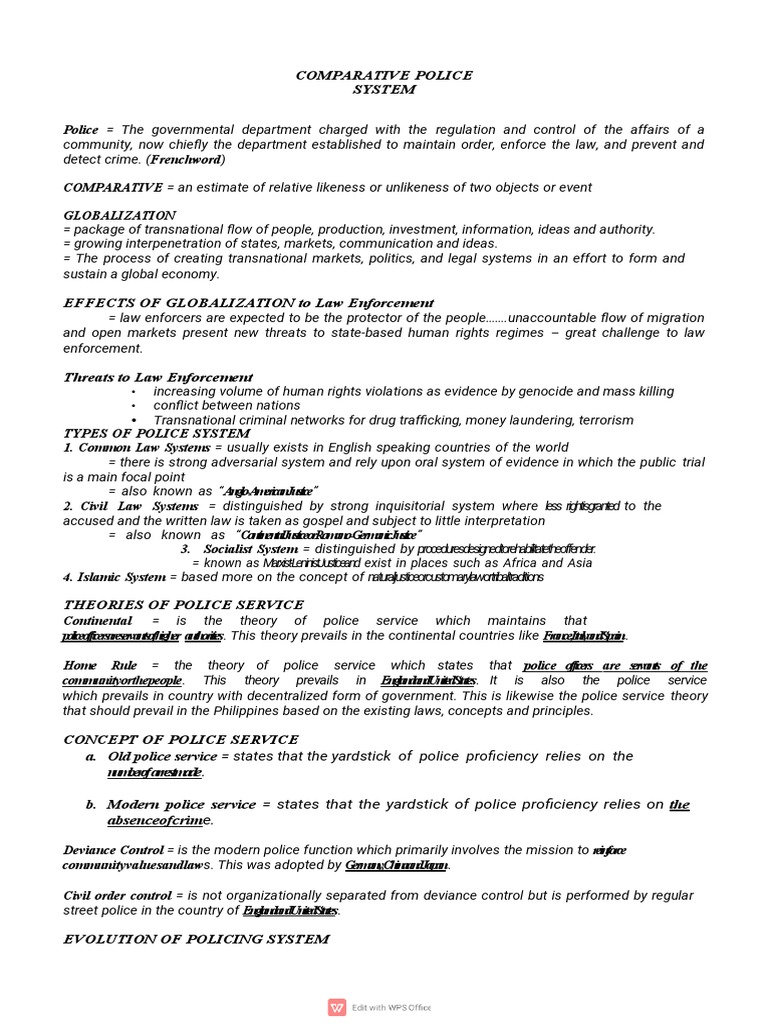 (Lea) Comparative Police System | PDF | Police | Inspector