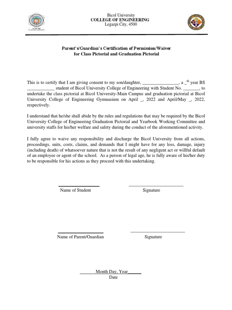 Graduation Waiver for Pictorial Consent | PDF