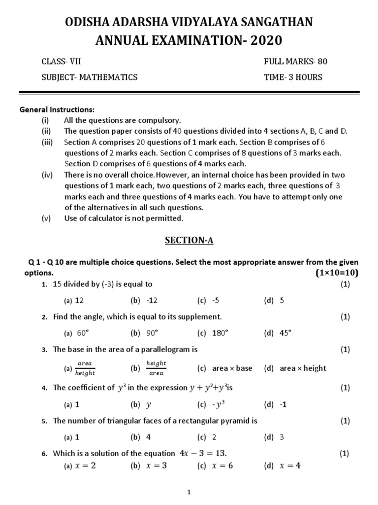 Annual 7TH Math QP 4 | PDF | Area | Triangle