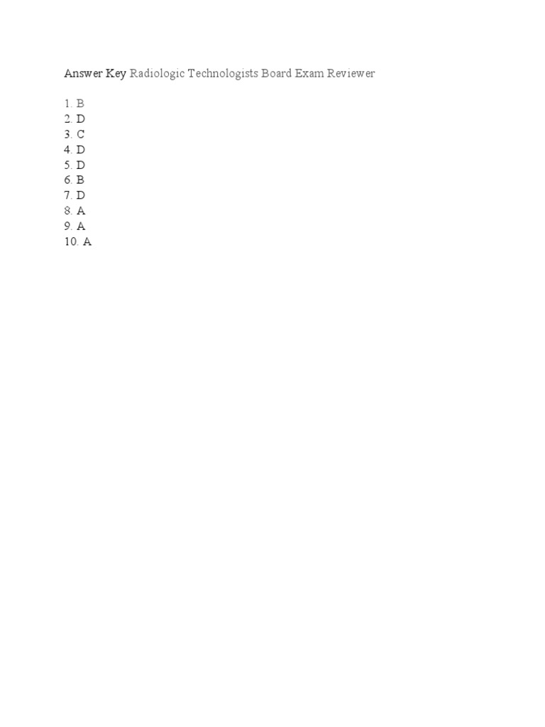 Answer Key Radiologic Technologists Board Exam Reviewer | PDF