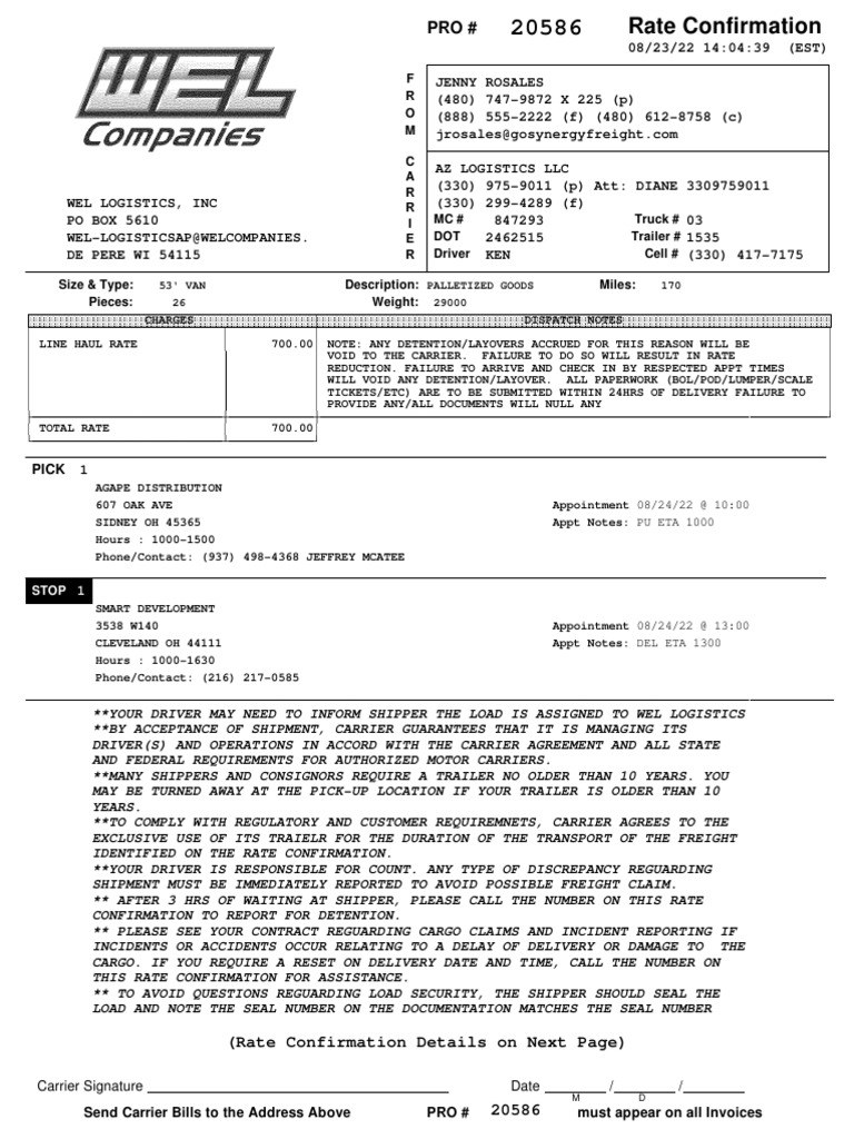 F R O M C A R R I E R MC DOT Driver Truck Trailer Cell PDF