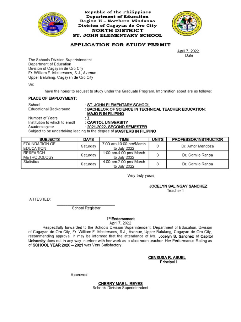 North District Application For Study Permit: St. John Elementary School ...