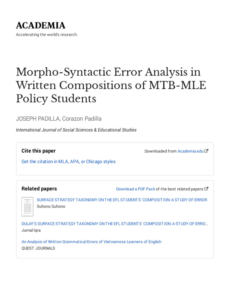 Morpho-Syntactic Errors in MTB-MLE Students | PDF | Second Language ...